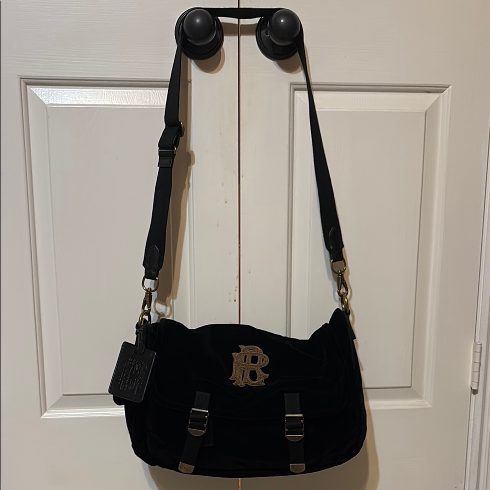 Ralph Lauren vintage Black suede Shoulder Bag with Gold Logo